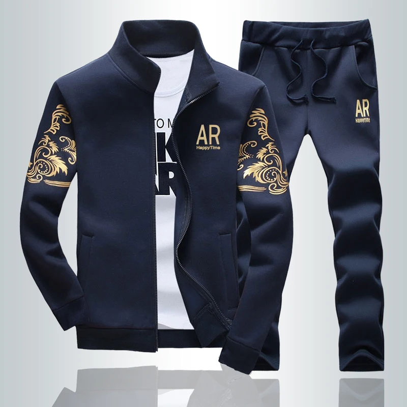

2019 Spring Sweatshirts Tracksuit Men Casual Zipper Jackets Male Slim Fit 2PC Coats+Pants Sets Mens Sportswear Moleton Masculino