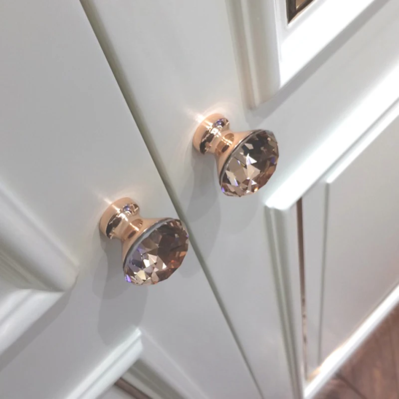 

High quality Pull Door Knob home Pulls Stylish Rose Gold Rhinestone Cupboard Wardrobe Practical Fashion Door Drawer Knob
