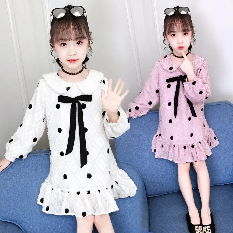 Детская одежда 2019 г. платье с длинными рукавами для девочек новое модное