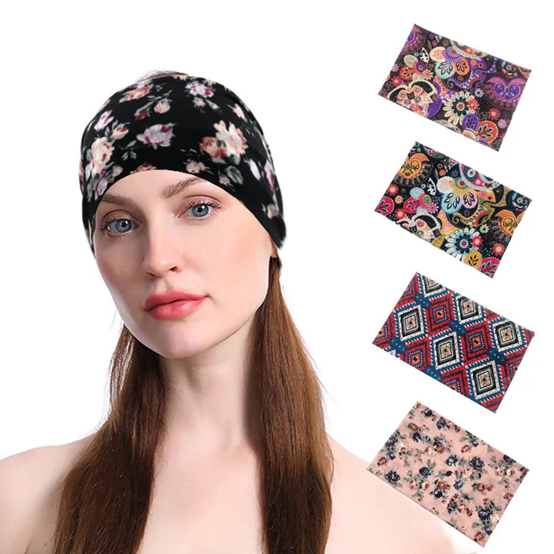 Fashion Sport Wide Print Headbands For Women Hairbands Tie-Dye Hair Band Elastic Non-Slip Turban Headwraps Hair Accessories