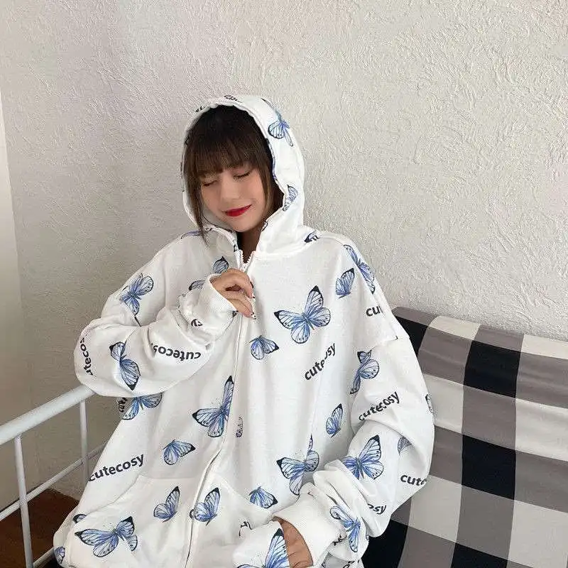 

Butterfly Hoodie With Oversized Hoodies Outerwear Zipper Sweatshir Harajuku