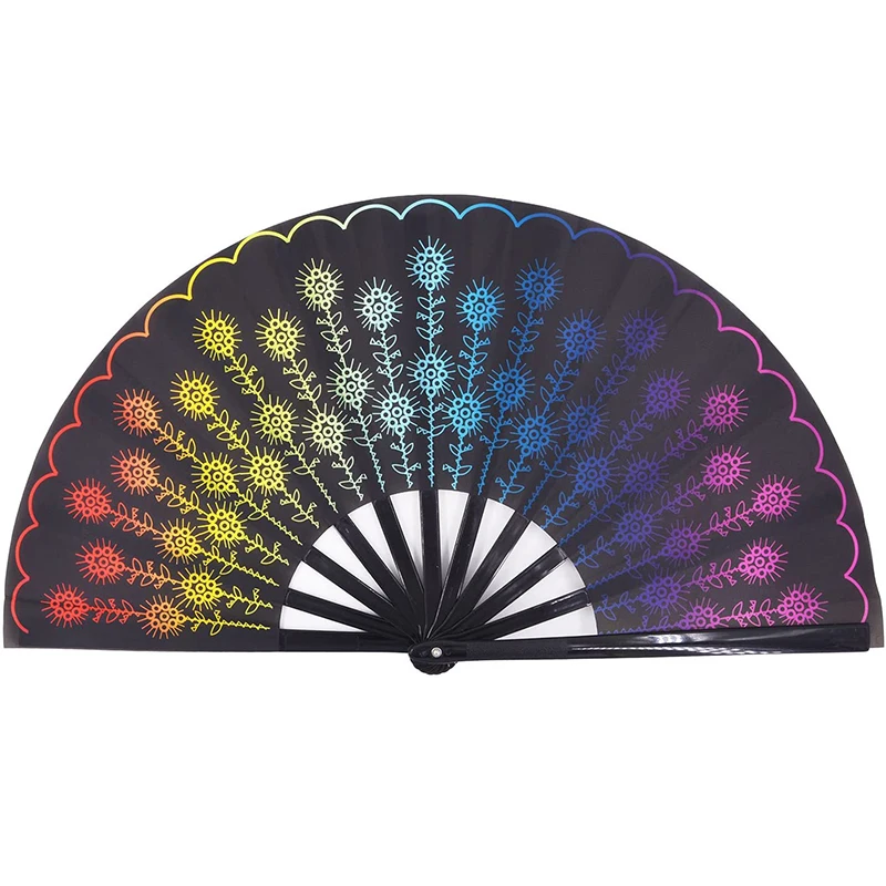 Chinese Style Hand Fan Colored Geometric Printing Folding Fans Dance Carnival Festival Wedding Party Favor Kung Fu Fan