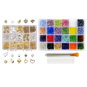 

1 Box Alloy Heart Pendant Accessories for Making & 1 Set DIY Bracelet Necklace Material 24 Color Tube Bead