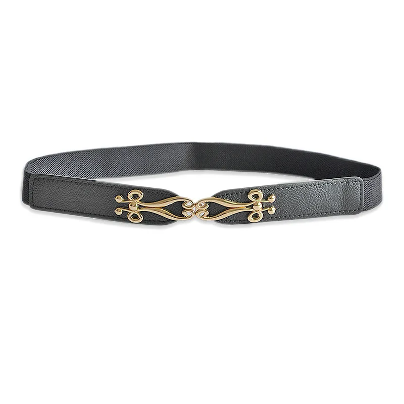 New Retro Hollow Pu Stretch Belt Women Fashion Thin Alloy Elastic Belts