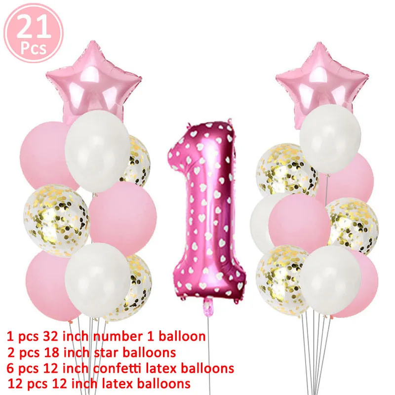 С днем рождения воздушные шары баннер первый день рождения мальчик вечерние украшения Дети Девочка мой 1st один год взрослых гирлянды поставки - Цвет: 21opcs pink