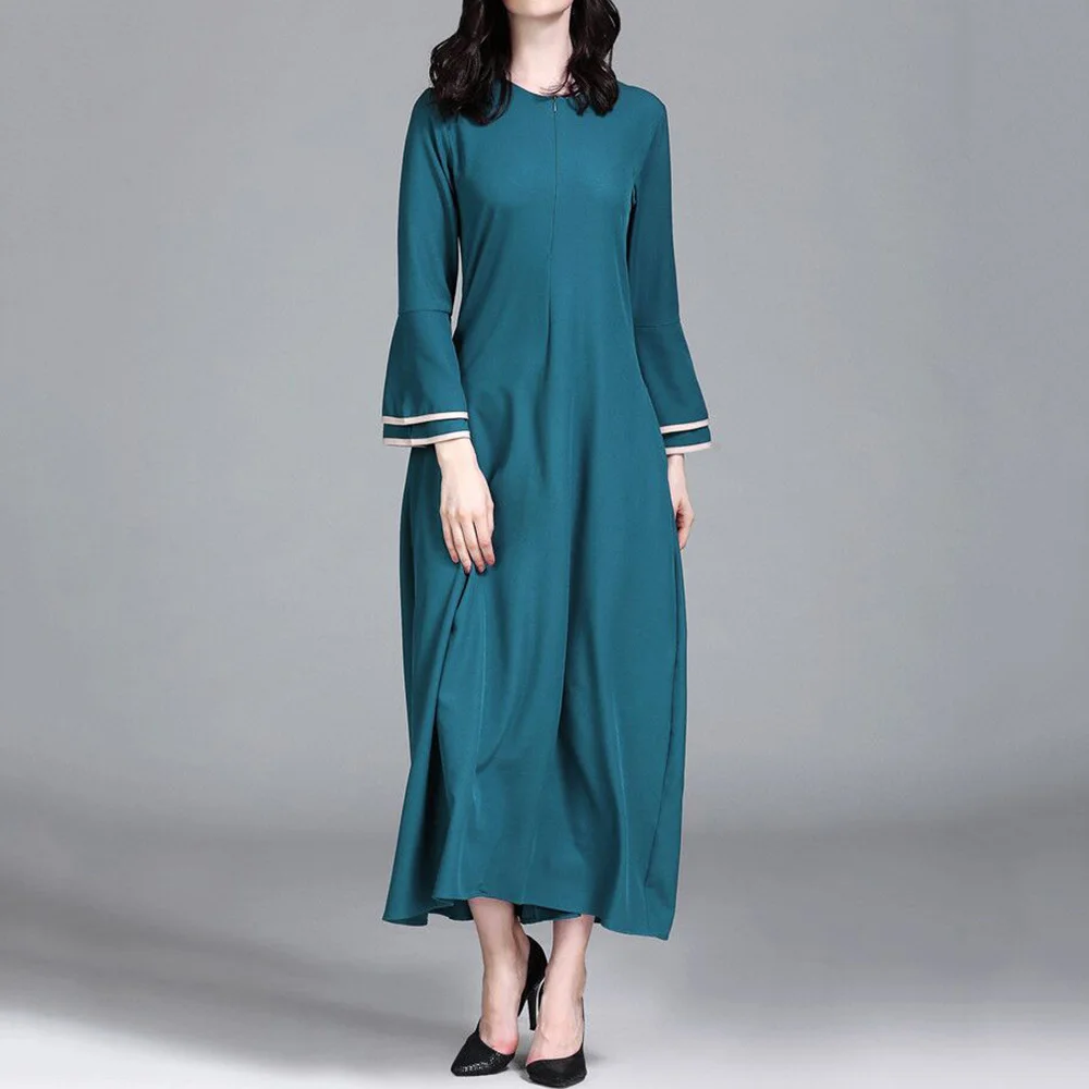 Abaya Jilbab мусульманское платье макси Однотонное голубое длинное платье-Кафтан