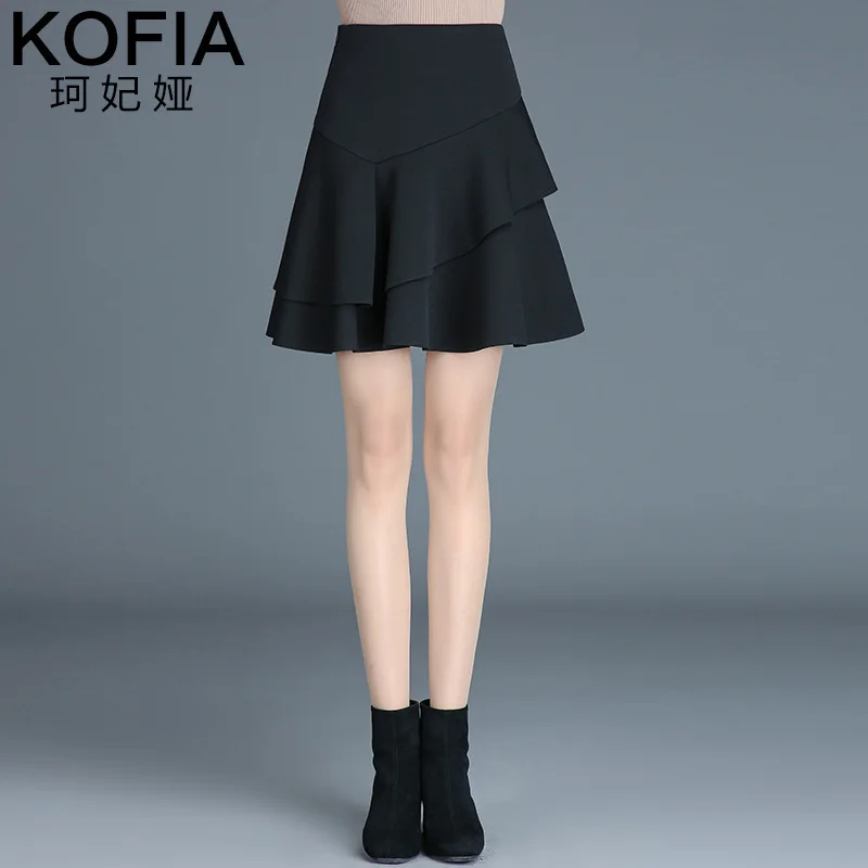 

Skirt WOMEN'S Short Skirt Autumn 2019 New Style Korean-style Versatile High-waisted Slim Fit Slimming Black And White with Patte