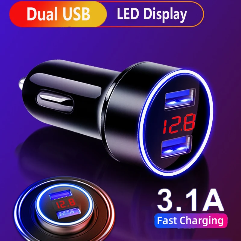 Dual USB Car Charger LED Display Charging Adapter For Huawei Y7P Y8P Y6P Y5P P Smart 2021 Honor 10X 9X 20 30 Lite USB Chargers wallcharger