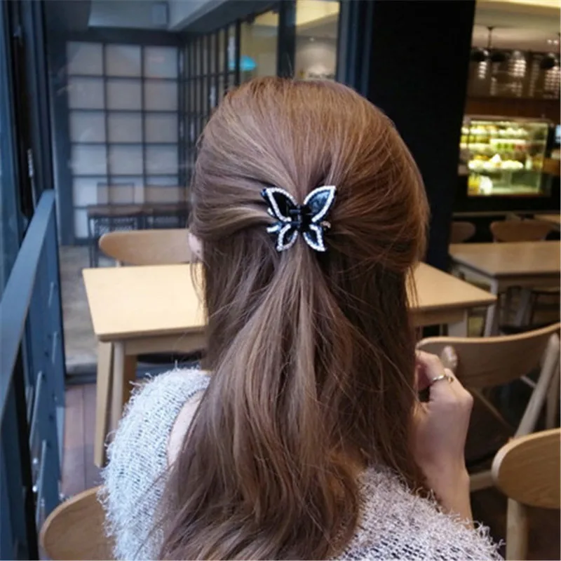 Diy Black Brown Abs Fully Jewelled Hair Clip Bowknot Hair Claw