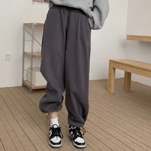 Women's Autumn Winter Casual Fleece Elastic Harem Pant High Waist Straight Loose Sweatpant Femme Fashion Warm Streetwear Trouser