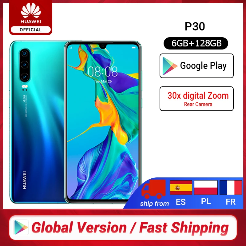 Глобальная версия huawei P30 6 ГБ 128 Kirin 980 смартфон с цифровым зумом 30x Quad camera 1 дюйма