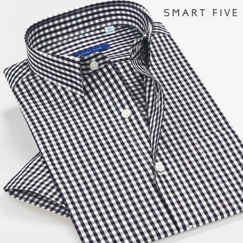 

Black And White Grid Shirt Male Short Sleeve Summer Thin Section Breathable Pure Cotton Shirt Men Slim Fit Business Leisure Ins