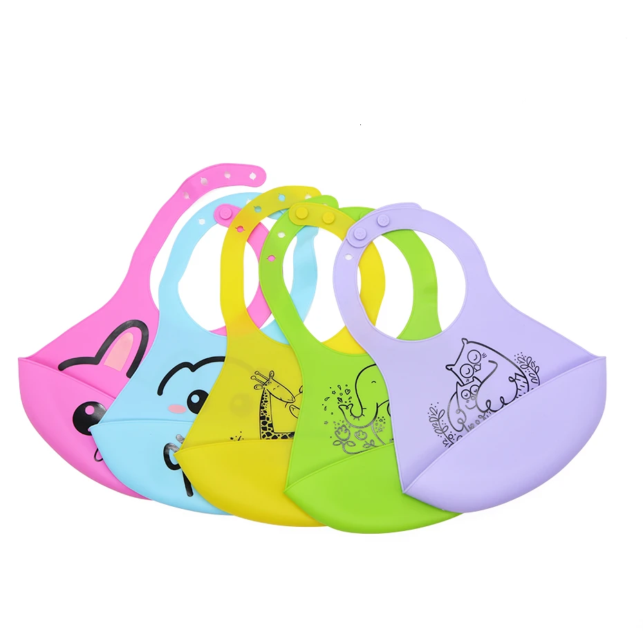 

Baby Silicone Bibs BPA Free Waterproof And Leakproof Baby Feeding Saliva Towel Newborn Cartoon Aprons Adjustable Burp Cloths