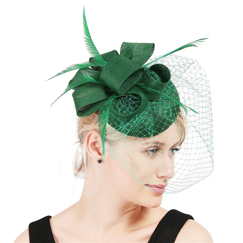 Очаровательные зеленые свадебные головные уборы в сетку для невесты, вуали Дерби, обручи, вуалетки, головные уборы с Винтажная заколка для волос, женские аксессуары для волос