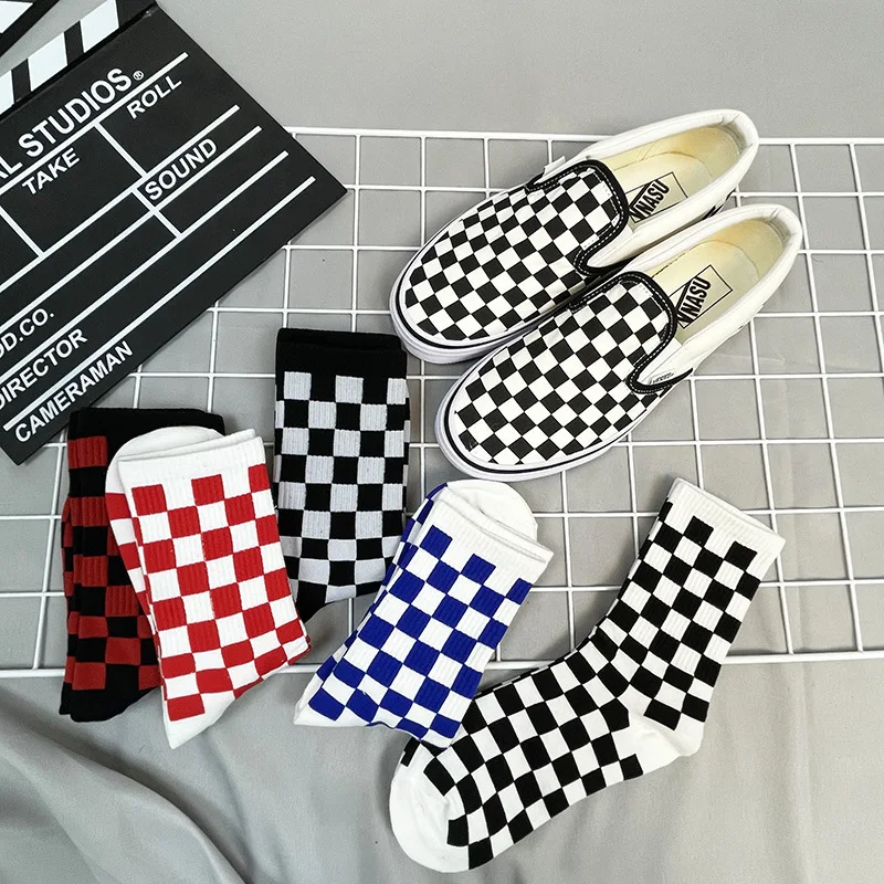 Ins Korea Harajuku Trend Women Checkerboard Socks Geometric Checkered Men Hip Hop Cotton Unisex Ulzzang Couple |