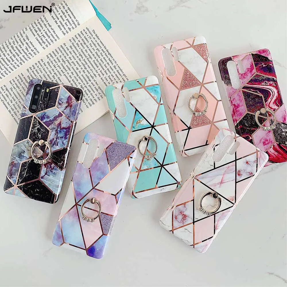 Силиконовый чехол для телефона с кольцом на палец s для Funda huawei P20 P30 Lite mate 30 20 Pro P20 Lite чехол с геометрическим мраморным покрытием
