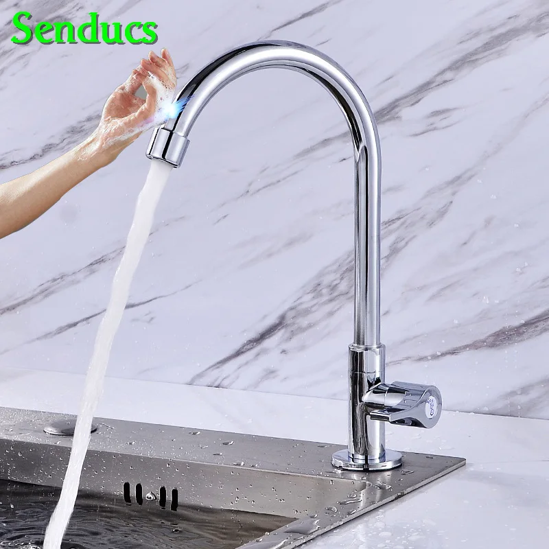1440F-touch Сенсорный кухонный смеситель Senducs, Одноместный холодный кухонный кран для раковины, качественный латунный холодный кухонный кран, сенсорный кухонный кран для раковины - Цвет: 1440F-touch