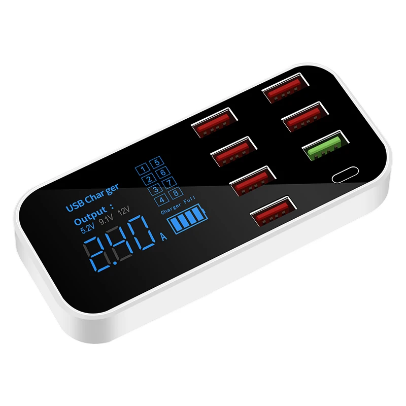8 Ports USB C QC 3.0 Car Charger LED Digital Display Fast Charging For iPhone 11 Pro Max Samsung Xiaomi Huawei Car Phone Charger