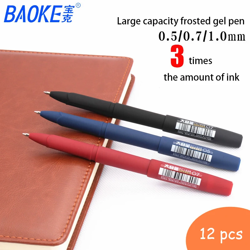 BAOKE 시험 사무실용 젤 펜 리필 가능 중립 펜, 0.5 0.7 1.0mm, 레드 블랙 블루 시그니처 대용량 잉크, 6 개