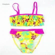Новая модель, комплект бикини из двух предметов для девочек от 2 до 8 лет, детский купальник желтого цвета с цветочным узором, детский купальный костюм детский танкини