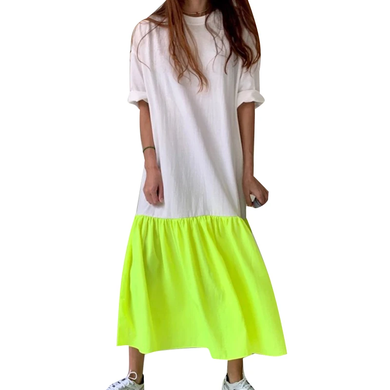 kb.jpg TWOTWINSTYLE Elegant Patchwork Hit Color Dress Women O Neck Half Sleeve Oversize Casual Midi Dresses Female 2020 Summer Clothes