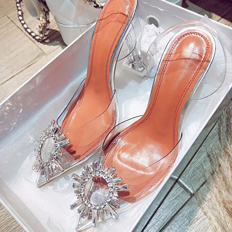 Transparent High Heels Sexy Pointed Toe Crystal Shoes Wedding Party Brand Fashion Shoes for Lady Thin Heels Luxury Women Pumps