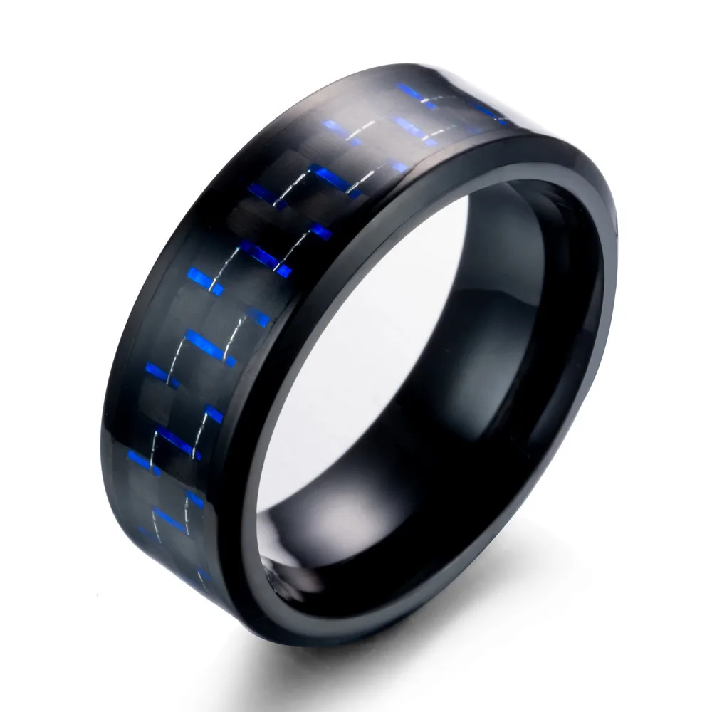 Black Red Titanium Steel Black Carbon Fiber Rings Men Jewelry Punk Statement Rings for Party Wide 8mm Wedding Bands finger ring,wedding rings,wedding ring