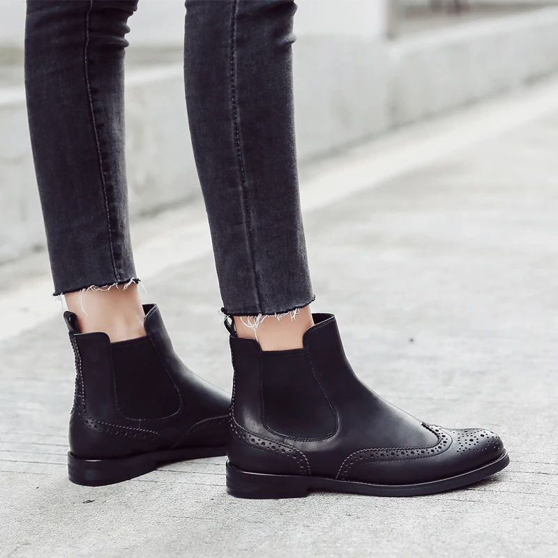 Ботинки женские черные из натуральной кожи на низком каблуке|women genuine leather boots|genuine