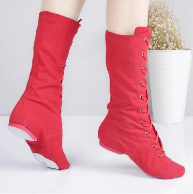 Red High Top Женская и Мужская танцевальная обувь на шнуровке; Танцевальная обувь для джаза; балетки; Мягкие Спортивные кроссовки; обувь для гимнастики и фитнеса для взрослых и детей - Цвет: Red High Top