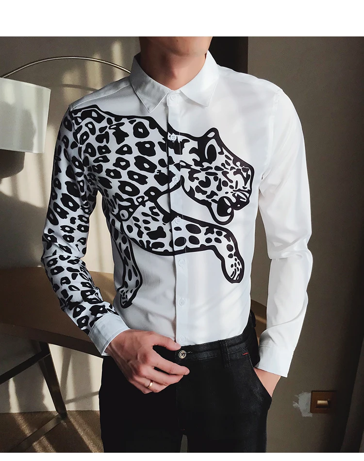 Camisa Masculina Slim Fit Клубная Мужская рубашка с принтом для выпускного вечера Chemise Homme модная винтажная рубашка с принтом животных для мужчин
