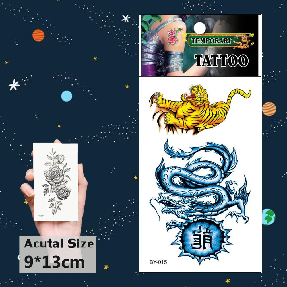 Balck and Yellow Tiger Водонепроницаемая временная татуировка стикер Дракон змея Животные татуировки для боди-арта плеча мужчины мальчик поддельные тату - Цвет: by-015