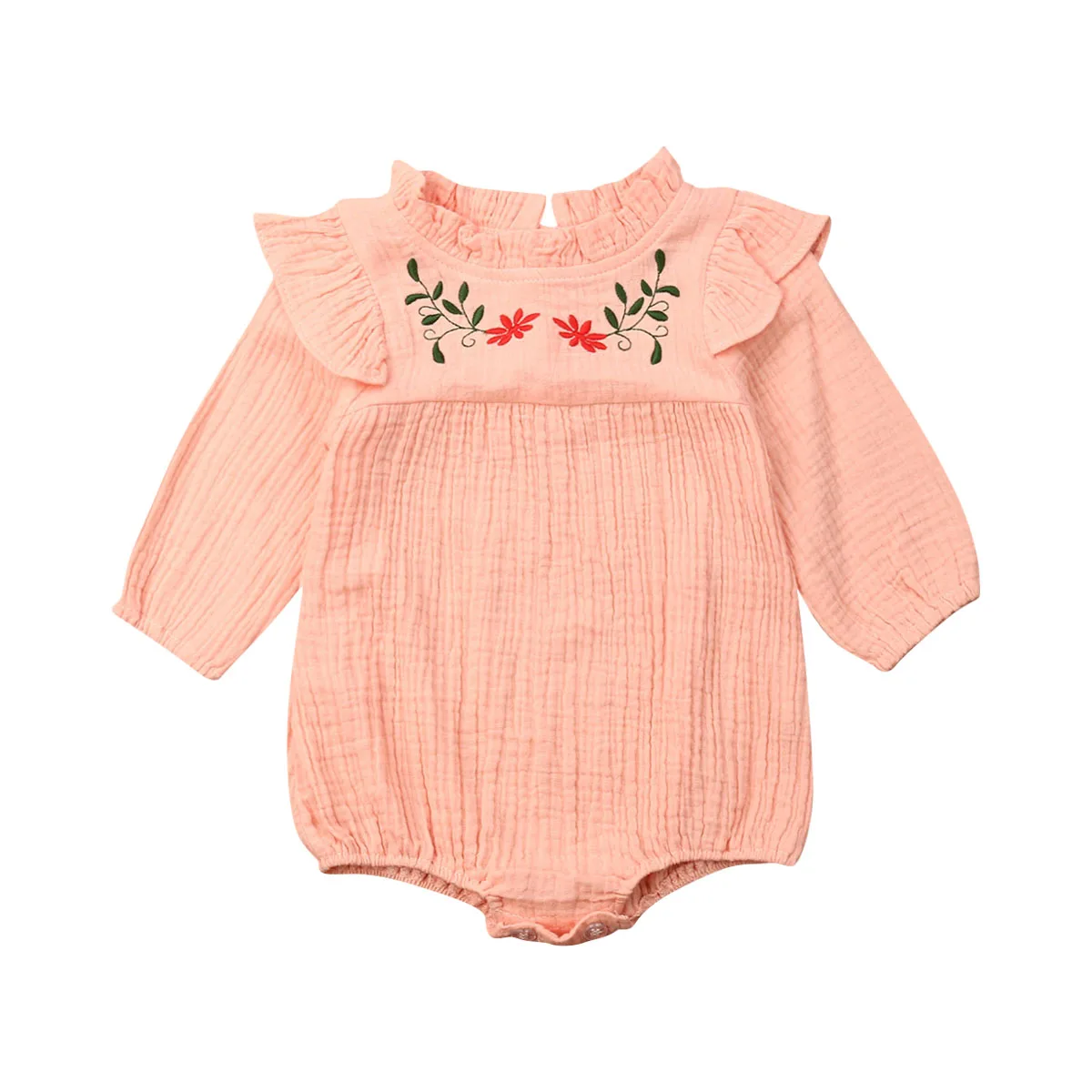

Long Sleeve Bodysuits Newborn Baby Girl Floral Print Jumpsuit Cotton Linen Outfit One-pieces Clothes