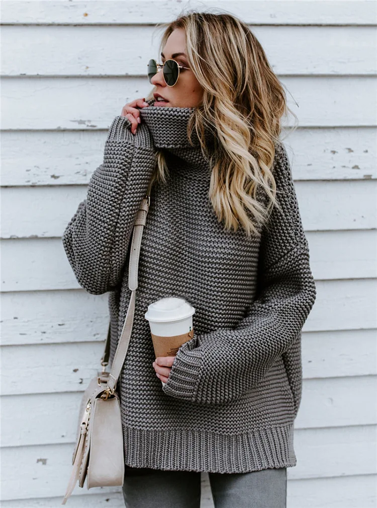 Skup Zima sweter kobiet sweter z golfem sweter z dzianiny z długim rękawem XL ubranie plus size Sueter Mujer Invierno 2019