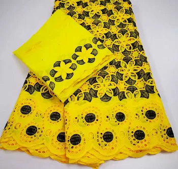 

5+2yards/set African Swiss Voile Lace Wedding Women dress High quality Cotton Embroidery Laces in Switzerland yellow FLC806