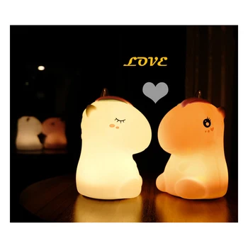 

Night light LED Cartoon Lovely horse Silicone night light Cute shape colorful warm light USB recharging pat Ambient desk lamp