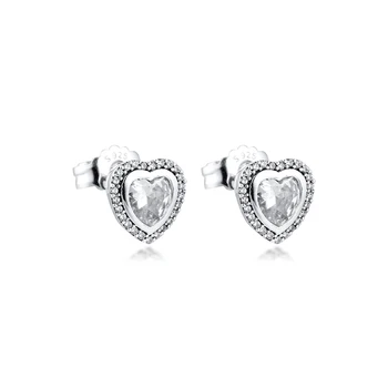 

CKK Heart Earrings 925 Sterling Silver Jewelry Sparkling Love Stud Earrings for Women Girl Gift free shipping E037