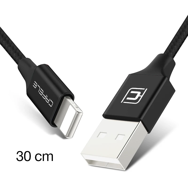 USB кабель с нейлоновой оплеткой usb кабель 8 Pin зарядка через USB Шнур для iPhone XR XS 11 7 Plus/7/6s Plus/6s/6 Plus/6 s/5S/5c/5 - Цвет: 30cm black