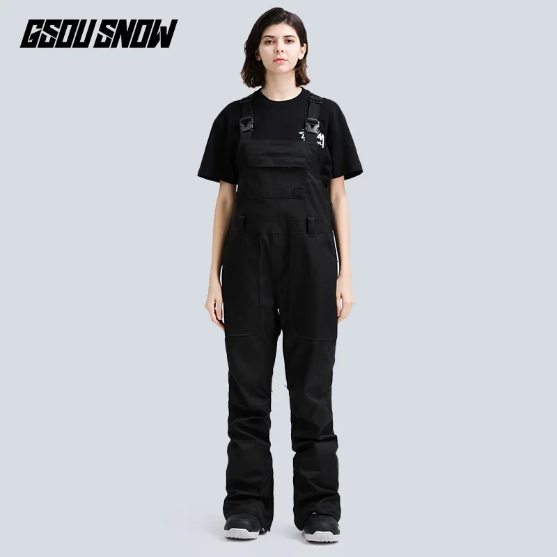GSOU SNOW Snowboard bib pants пара зимних водонепроницаемых ветрозащитных дышащих лыжных штанов спортивные брюки для сноубординга для мужчин и женщин - Цвет: women-black
