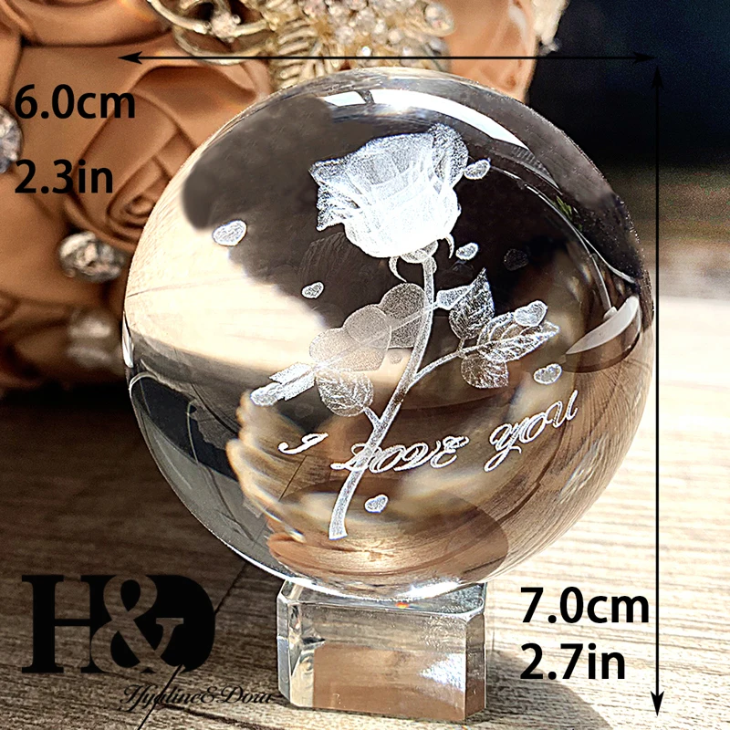 H& D 60 мм Хрустальный шар 3D лазерная гравировка Купидон Sward of Love Rose стеклянный шар миниатюры Сфера домашний декор аксессуары с подставкой