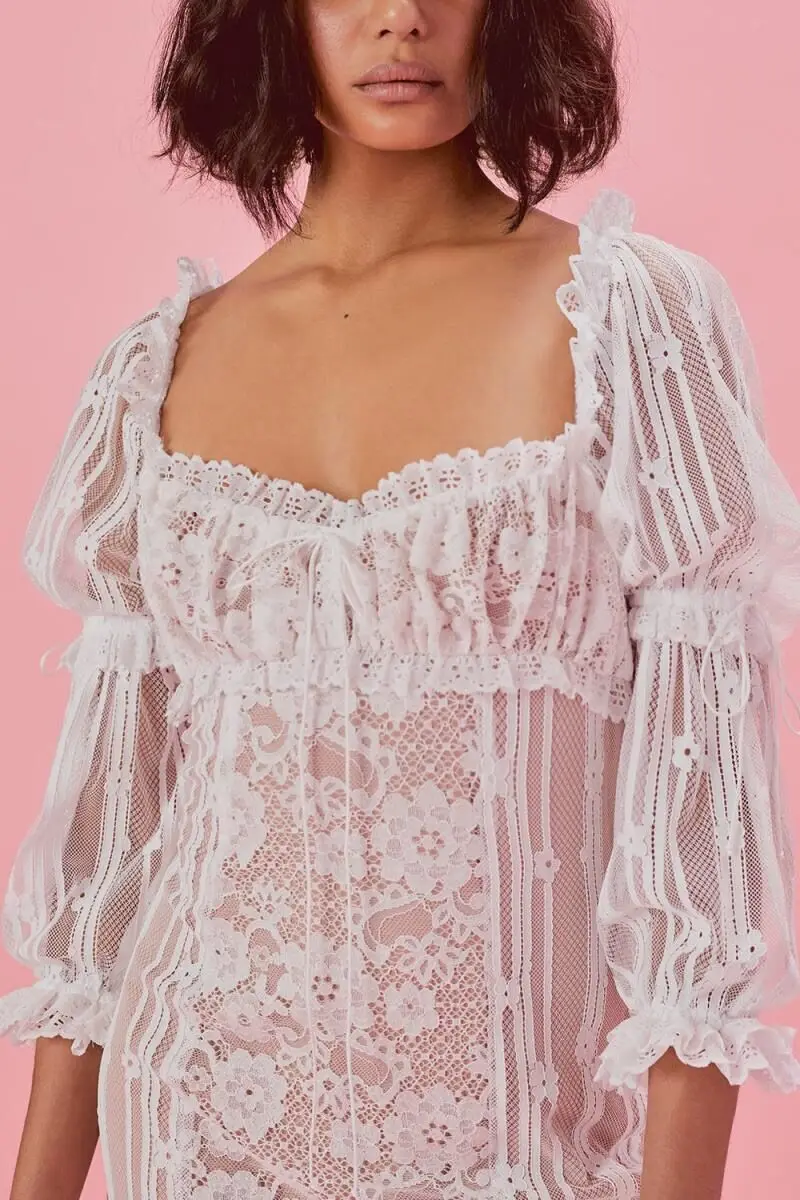 lace dress sexy Mini White Beach Dresses female Vintage Square collar Bandage tight Luxury party Dress Bodycon za clothes women