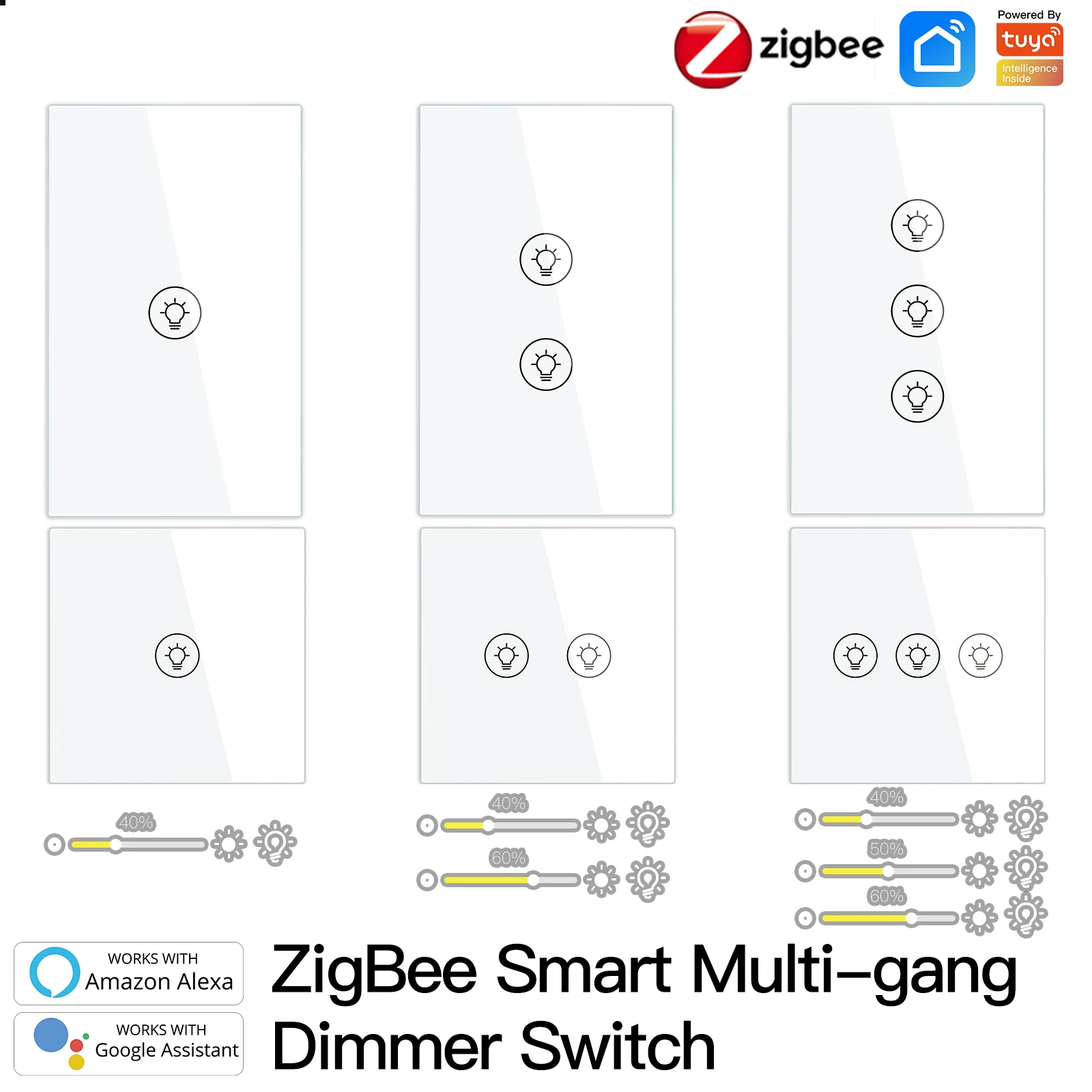 MOES Star Ring ZigBee Smart Dimmer Switch for Light Dimming 123 Gang