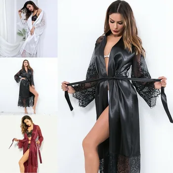 

long Wedding Bride Bridesmaid Robe Women Floral Bathrobe Kimono Robe