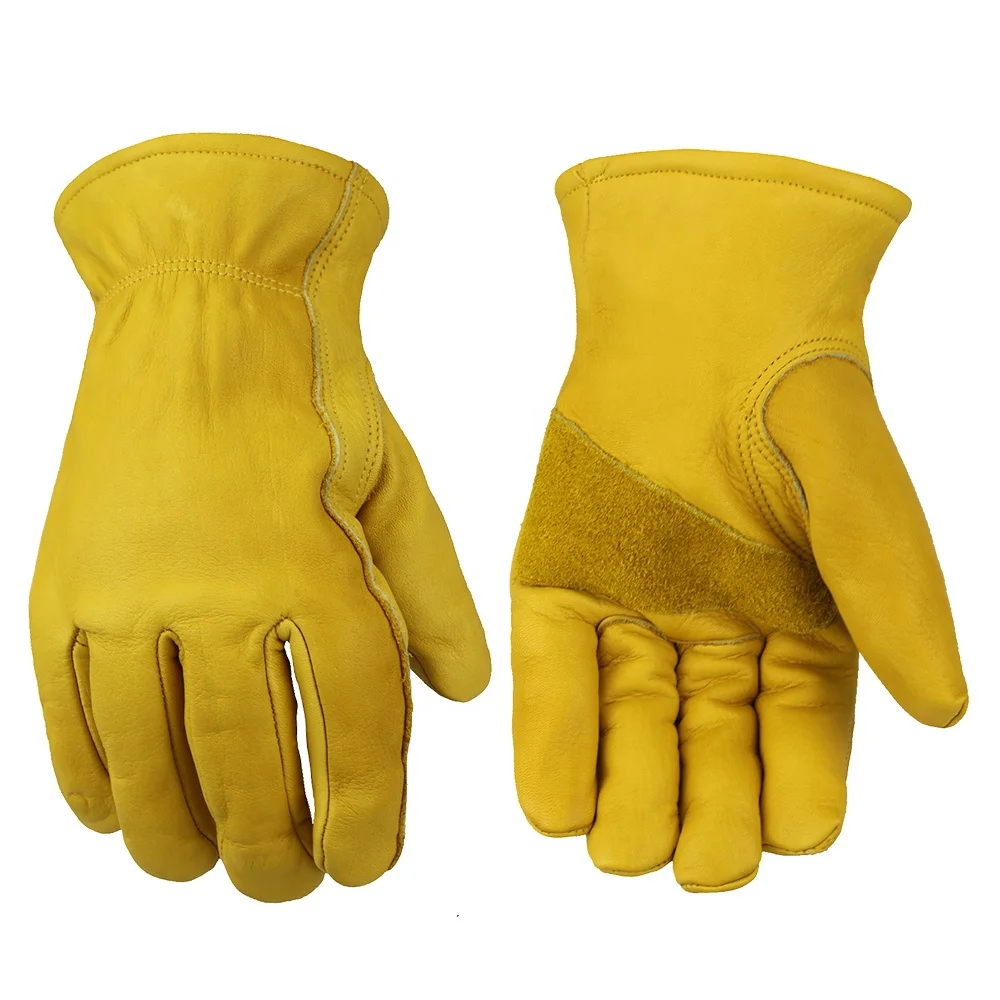 Work Gloves Leather Double Palm Genuine Cowhide Driving Gardening Construction Mining Working Glove