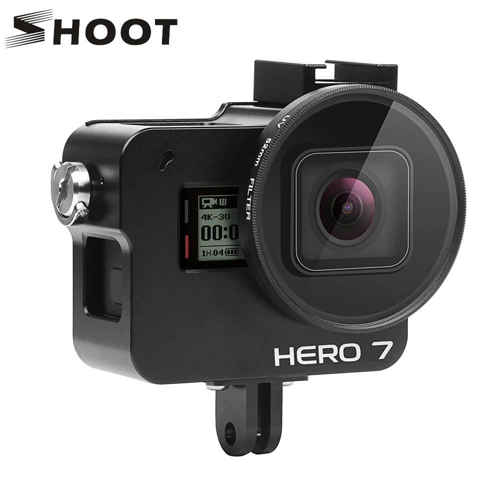 Защитный чехол SHOOT CNC из алюминиевого сплава черный для GoPro Hero 7 6 5 с 52 мм УФ