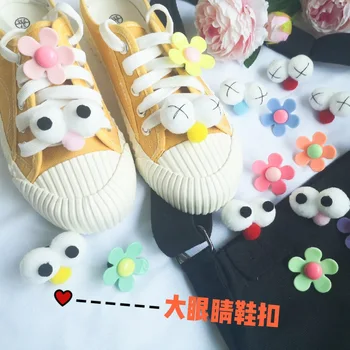 

2pc Fork Big Eyes Little Flower Shoelace Decoration Accessories Fit Removable Buckle Cartoon Decoration Shoes Clips Metal Clips