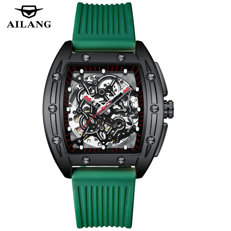 AILANG Green Rubber Strap Automatic Mechanical Watch Luxury Men Watch Waterproof Fashion Casual Military Sports Watches New ремешок garmin silicone rubber strap pine green 010 13225 01