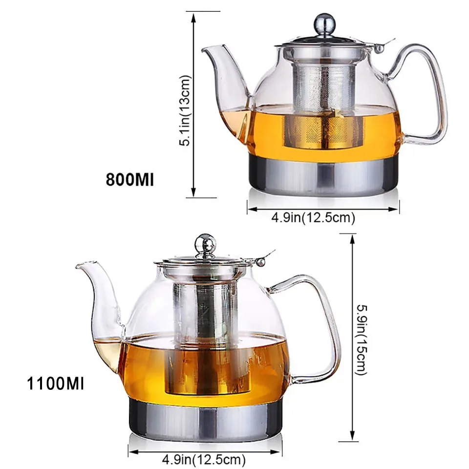 37Oz Glass Teapot Stove Induction Cooker Water Kettle Teapot With Filter