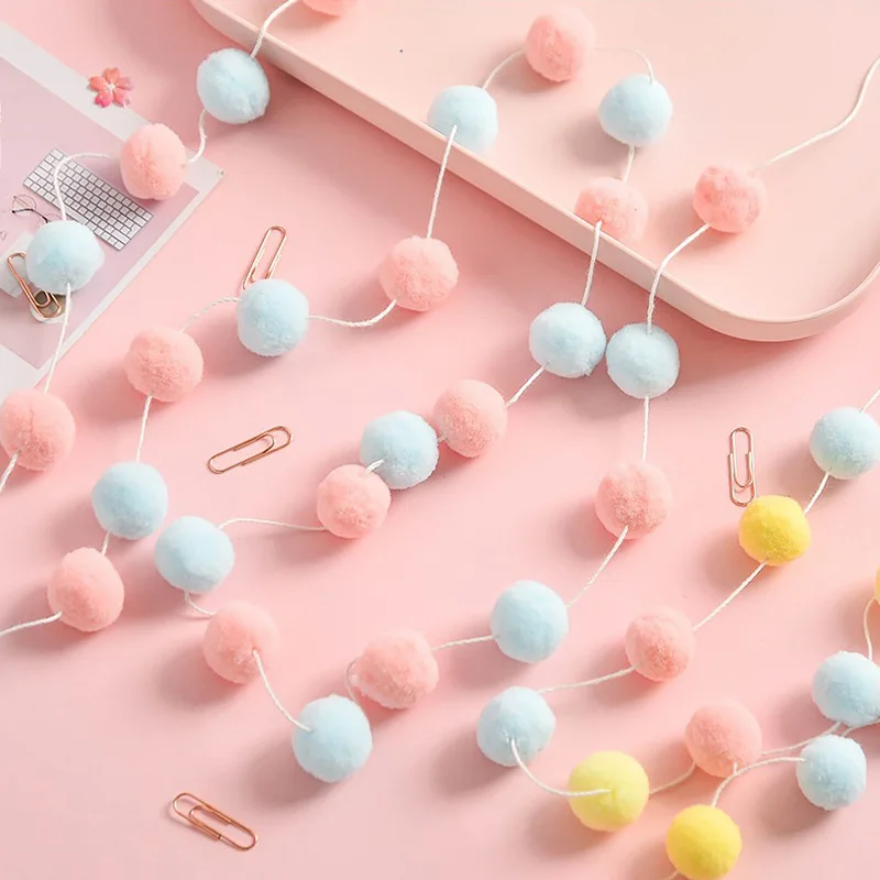 Hanging Ball Balls String Decoration Wool Felt Pompom Ball Kids Baby Girl Room Wall Decor Ornament Fur Garland Party 2.3m
