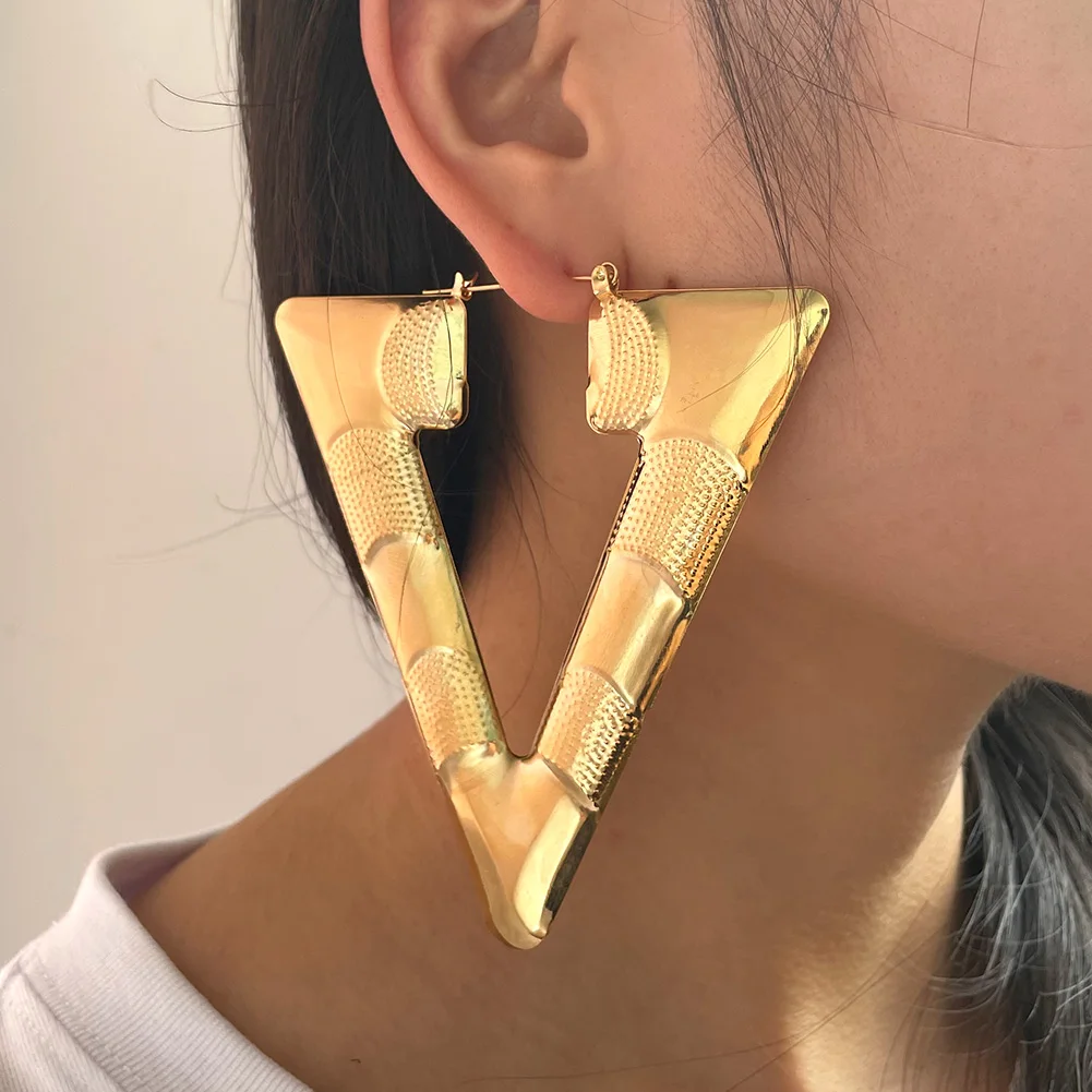 Hip-Hop Oversized Bamboo Hoop Earrings for Women Gold 