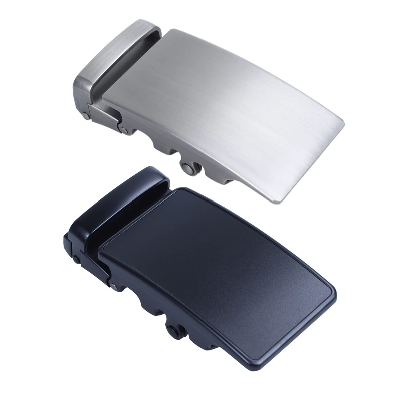

2 Pcs Men'S Solid Buckle Automatic Ratchet Leather Belt Buckle, Silver with 2 Borders & Black with Border